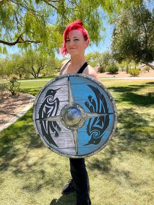 18'' Handmade Wooden Eivor Valhalla Raven Authentic Battleworn Viking Shield ep