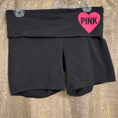 PINK VS Y2K  Black Hot Pink Silver Sequin Bling Yoga Foldover Shorts Medium