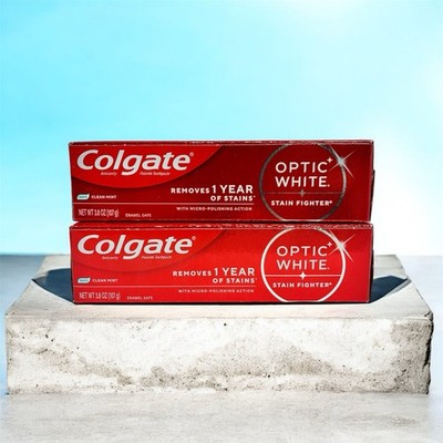 2X Colgate OPTIC WHITE STAIN FIGHTER Toothpaste Clean Mint Paste, 3.8oz X04/28