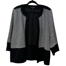 Ming Wang Women’s Open Front Striped Blazer Jacket Size 1X Black White Office