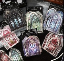 10PC XXL P.E.T. Stained Glass Church Window Stickers-Mixed Pack -DIY Crafts