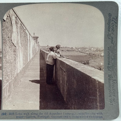 Lone Walk Along the Old Aqueduct (1729 49)   Supplies City with Water Stereoview