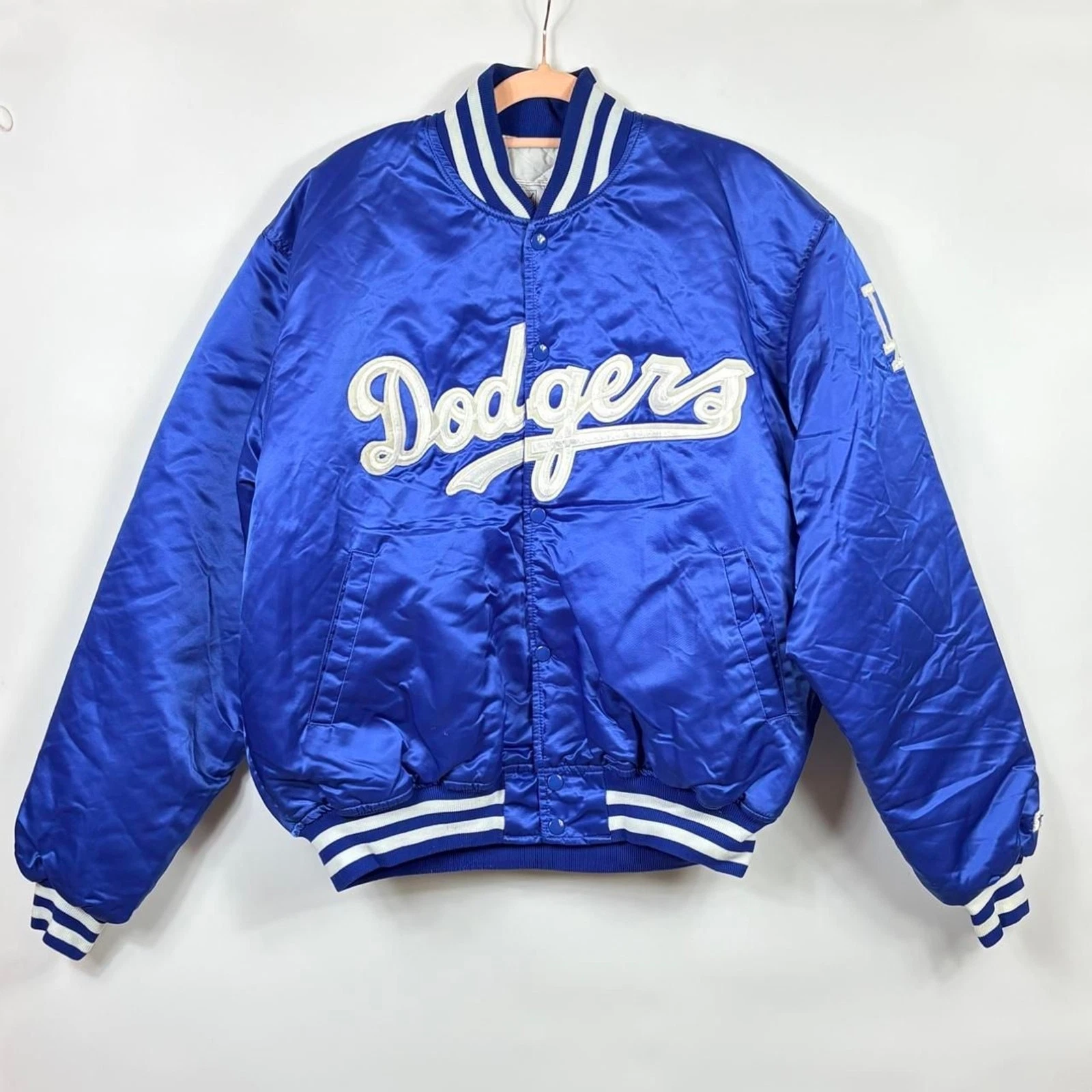Rare Vintage LA Dodgers Starter Satin Bomber Jacket MLB Blue White XL 90s image 1