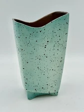 RARE! Royal Copley MCM Atomic Planter Vase Blue Speckle Splatter 1950 USA Footed