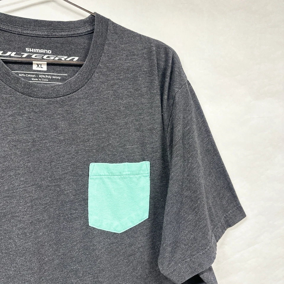 Shimano Ultegra T Shirt Heather Gray Teal Pocket XL #myultegra Bike Shop - Image 4 of 4