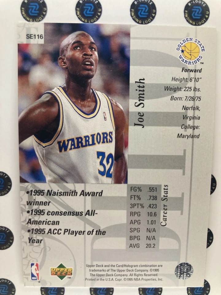 1995-96 Upper Deck Joe Smith #SE116 Golden State Warriors - Image 2 of 2