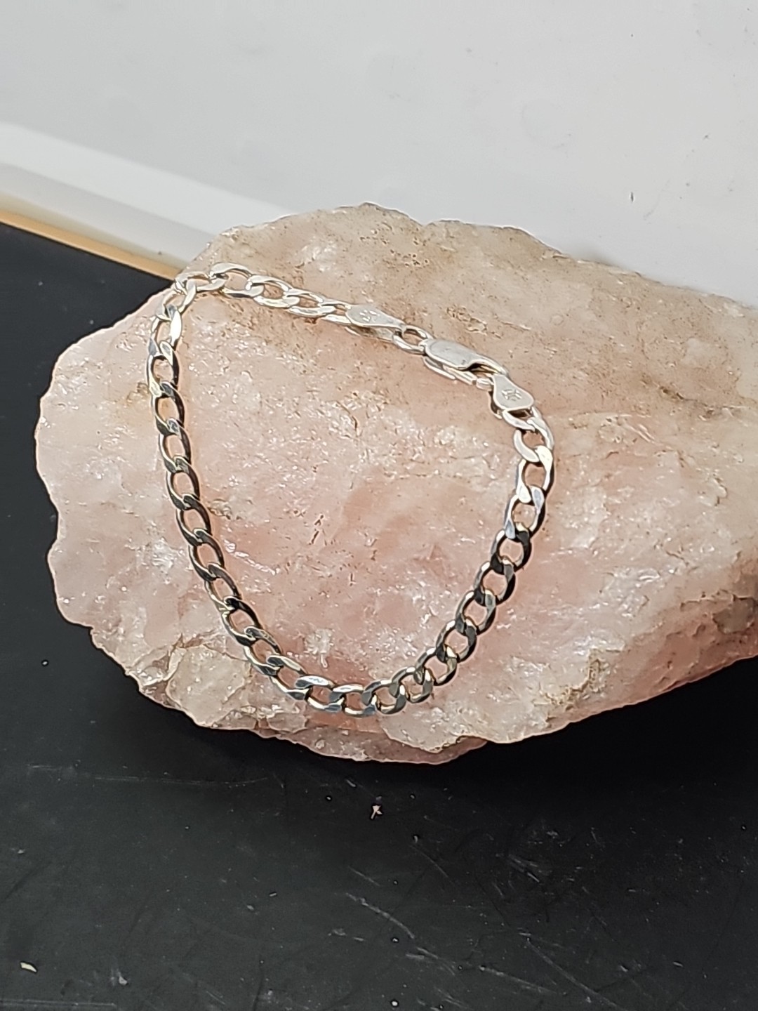 Solid Sterling Silver Curb Chain Bracelet Stamped… - image 2