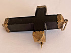 Victorian Gold and Vulcanite Gutta Percha Mourning Cross Brooch Pin Goth Vampire — photo 5