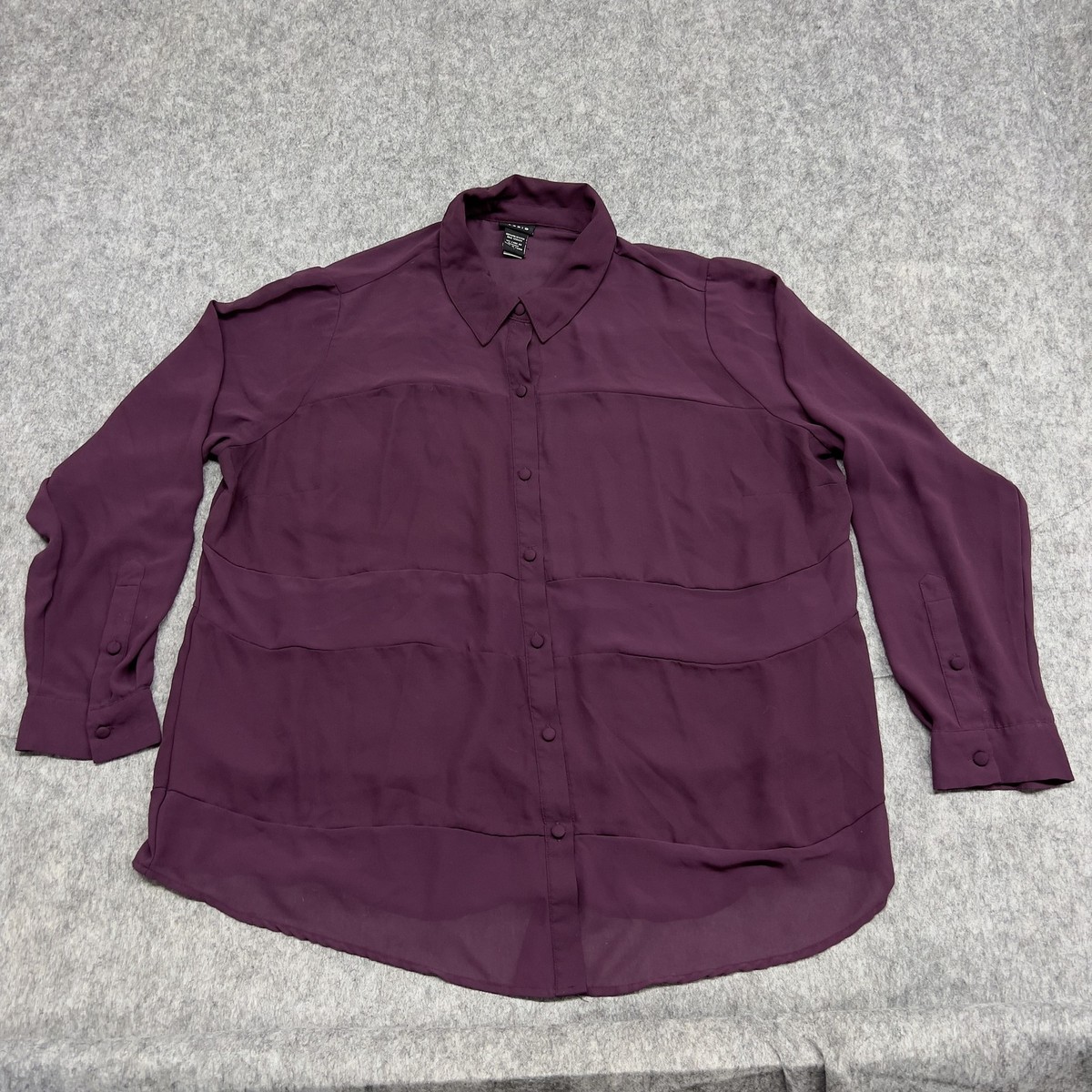 Torrid Button Up Blouse Womens 2 Purple Sheer Long Sleeve