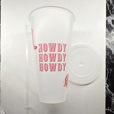 Handmade Pink Boot Disco Ball Plastic Cup with Lid, Straw, Clear Decorated