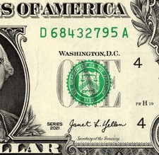 8 digit broken ladder 2-9 Fancy Serial Number One Dollar Bill D68432795A