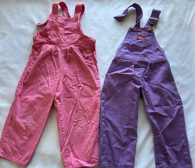 Vintage Toddler Kids 3T Overalls Osh Kosh B'Gosh Sugar 'n' Spice 80's Pink Purpl - Photo 1/3