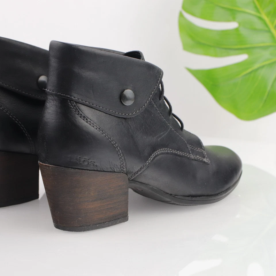 Bota Taos Feminina Escriba Tamanho 41 10 Couro Preto com Cadarço Salto Bloco Indie - Imagem 3 de 4