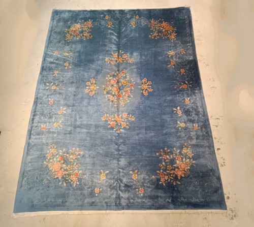 Circa 1930 Art deco Chinese Rug Blue 8ft9 By11ft6 - Picture 2 of 9