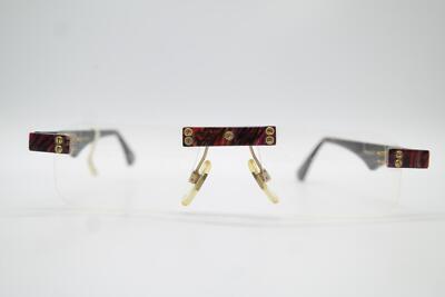 Vintage PS Swopper 35 Natural Horn Multicolor Gold Brown Rimless Glasses NOS