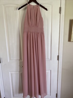 open lace back dress Simple chiffon pink long prom dress pink bridesmaid dress – dresstby