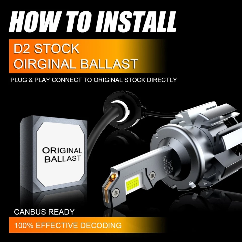 AUXBEAM D1 D1R D1S D2 D2R D2S D3R D3S D4 D4R D4S 6000K LED Headlight Bulb Canbus - Image 3 of 4