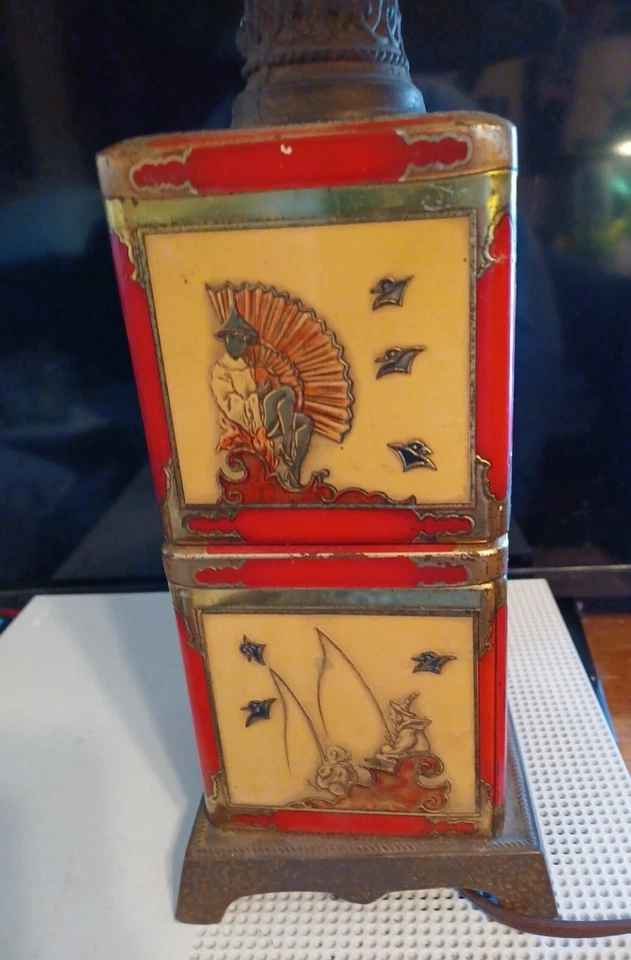 LÁMPARA DE MESA ELÉCTRICA VINTAGE CHINAISERIE ORIENTAL LATA DE TÉ! Más fotos disponibles ¡RARO!! Foto 4 de 4