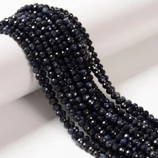Natural Sapphire Faceted Round Beads Size 3mm 4mm 15.5'' Strand
