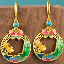 Women Gold Tone Butterfly Drop Dangle Earrings Enamel Jewelry Wedding Party Gift