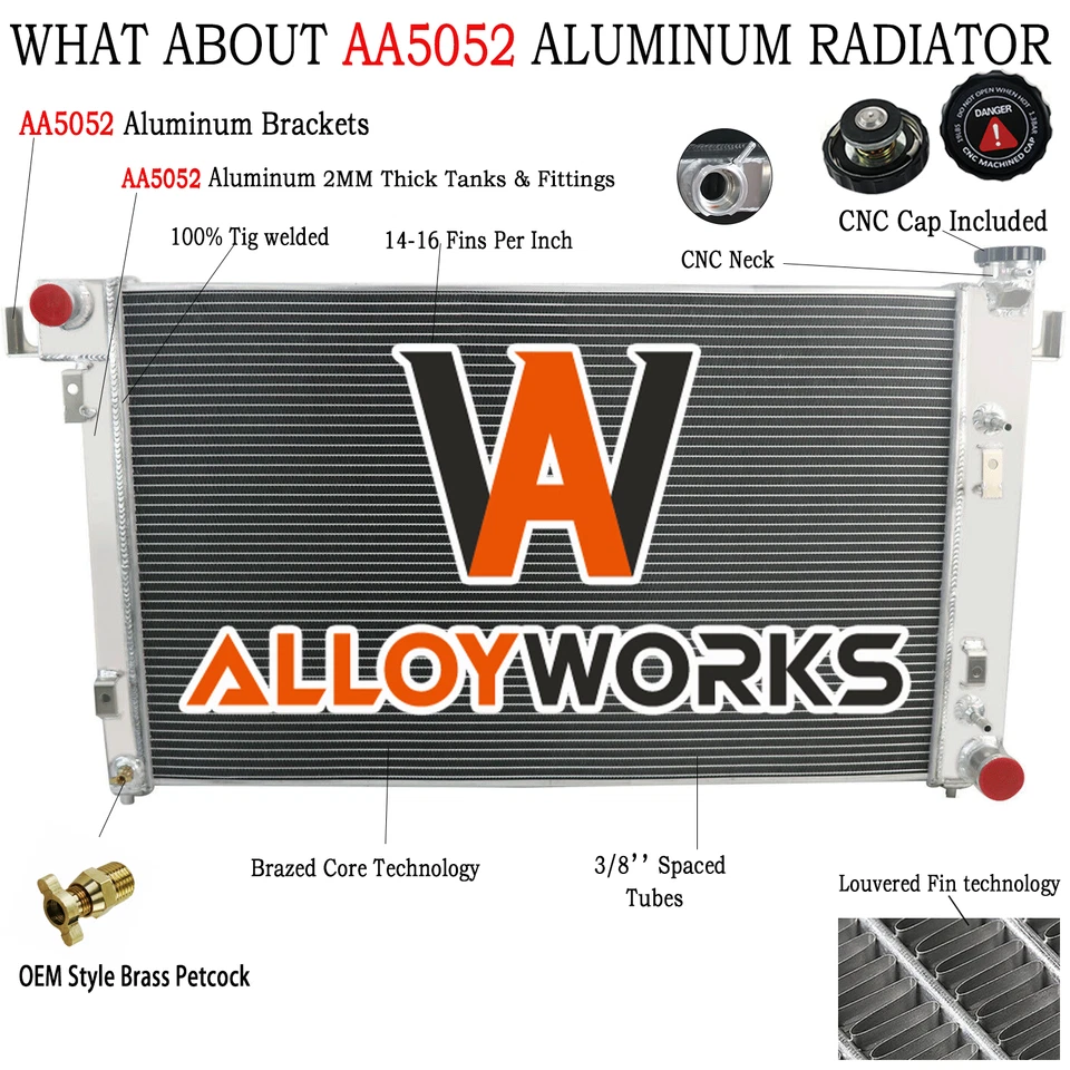4 Row Aluminum Radiator for 1994-2002 Dodge Ram 1500 2500 3500 5.2L/5.9L UPGRADE Foto 2 de 4