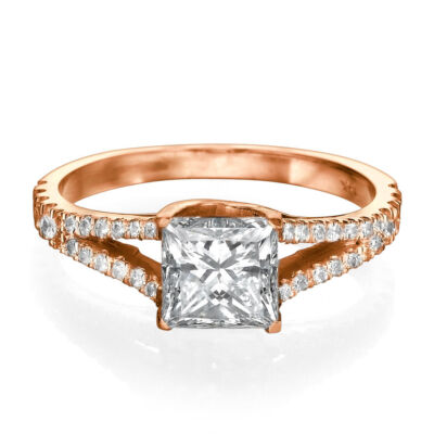 Bridal 14K Rose Gold Princess Cut Diamond Engagement Ring - Main Image