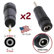 2-Pack DC Power 5.5x2.1mm Female Jack to 2.5x0.7mm Male Plug Converters C25 