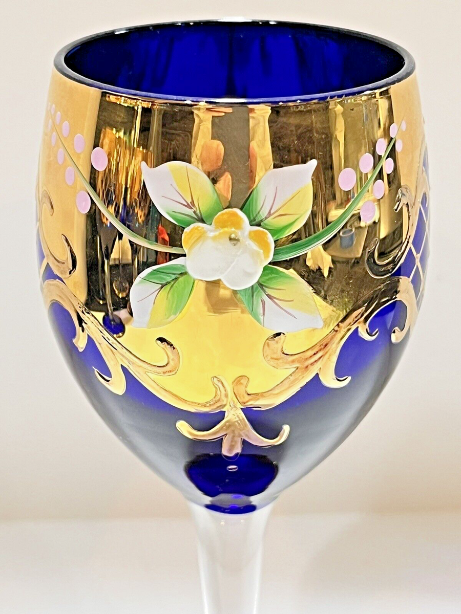 Set Of 6 Blue Bohemia 24k Gold Glasses Cordials Clear Stems | eBay