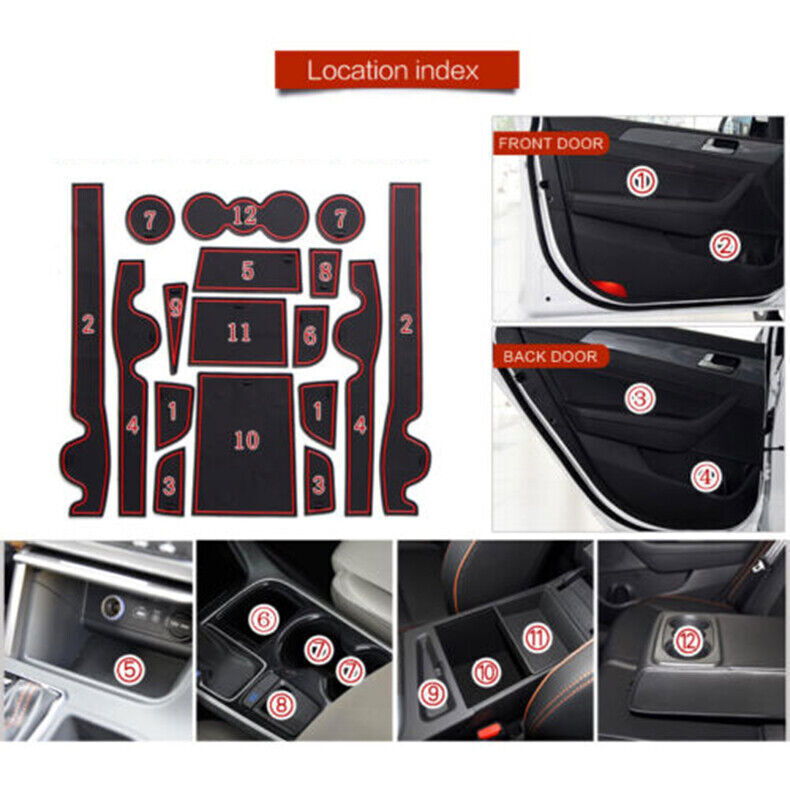 2015-2017 Hyundai Sonata Non-Slip Door Slot & Cup Holder Rubber Mats Set
