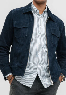 Party Handmade Genuine Lambskin Designer Leather Royal Blue Suede Men's Jacket