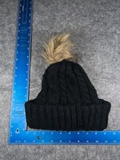 Beanie Toque Adult One Size Black Cable Knit 100 Acrylic Ski Pom Outdoors