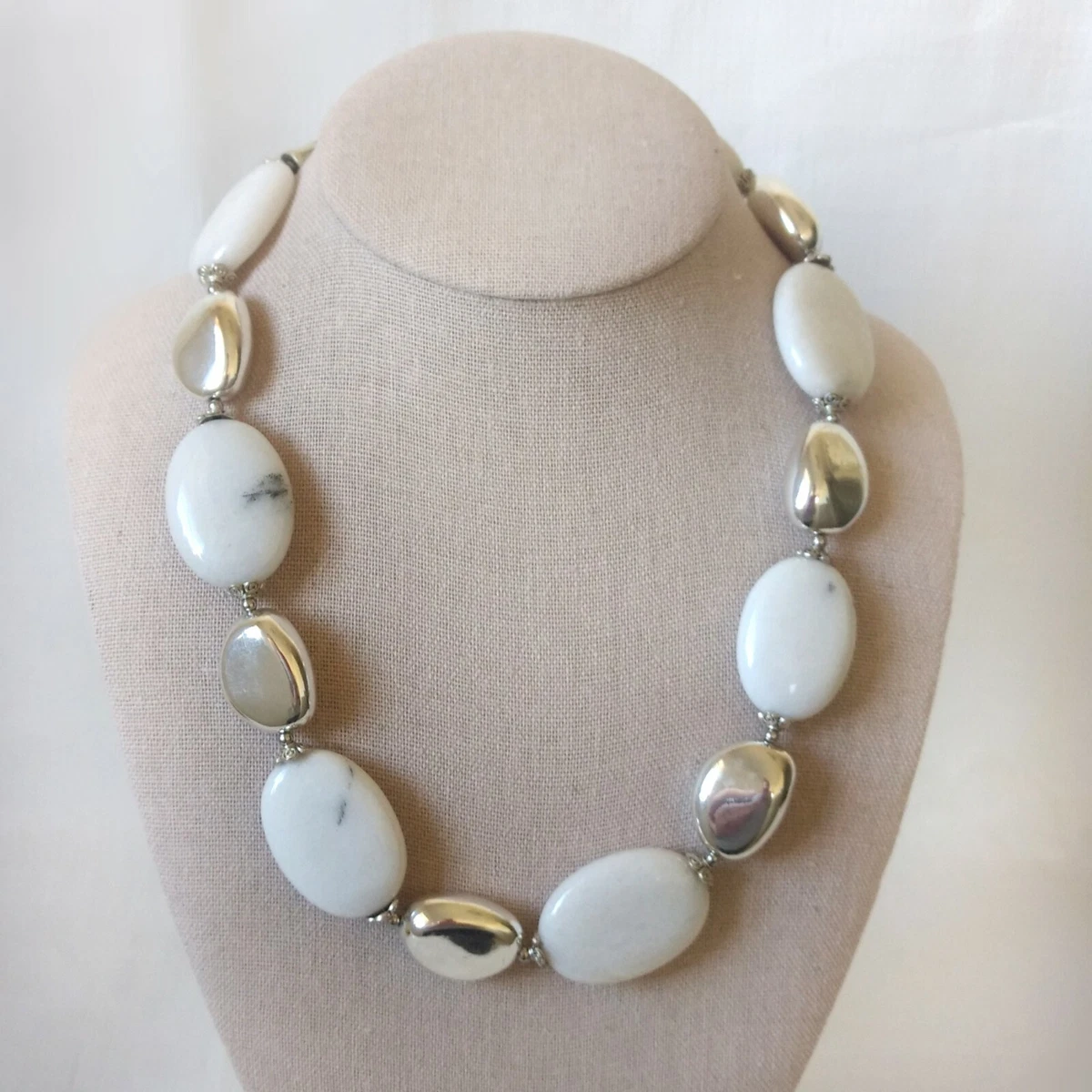 Myrna Lee Chang Hawaii White Onyx and Pewter Necklace eBay