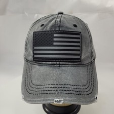 Men's Baseball Cap Hat Distressed Hook  Loop Faded Black