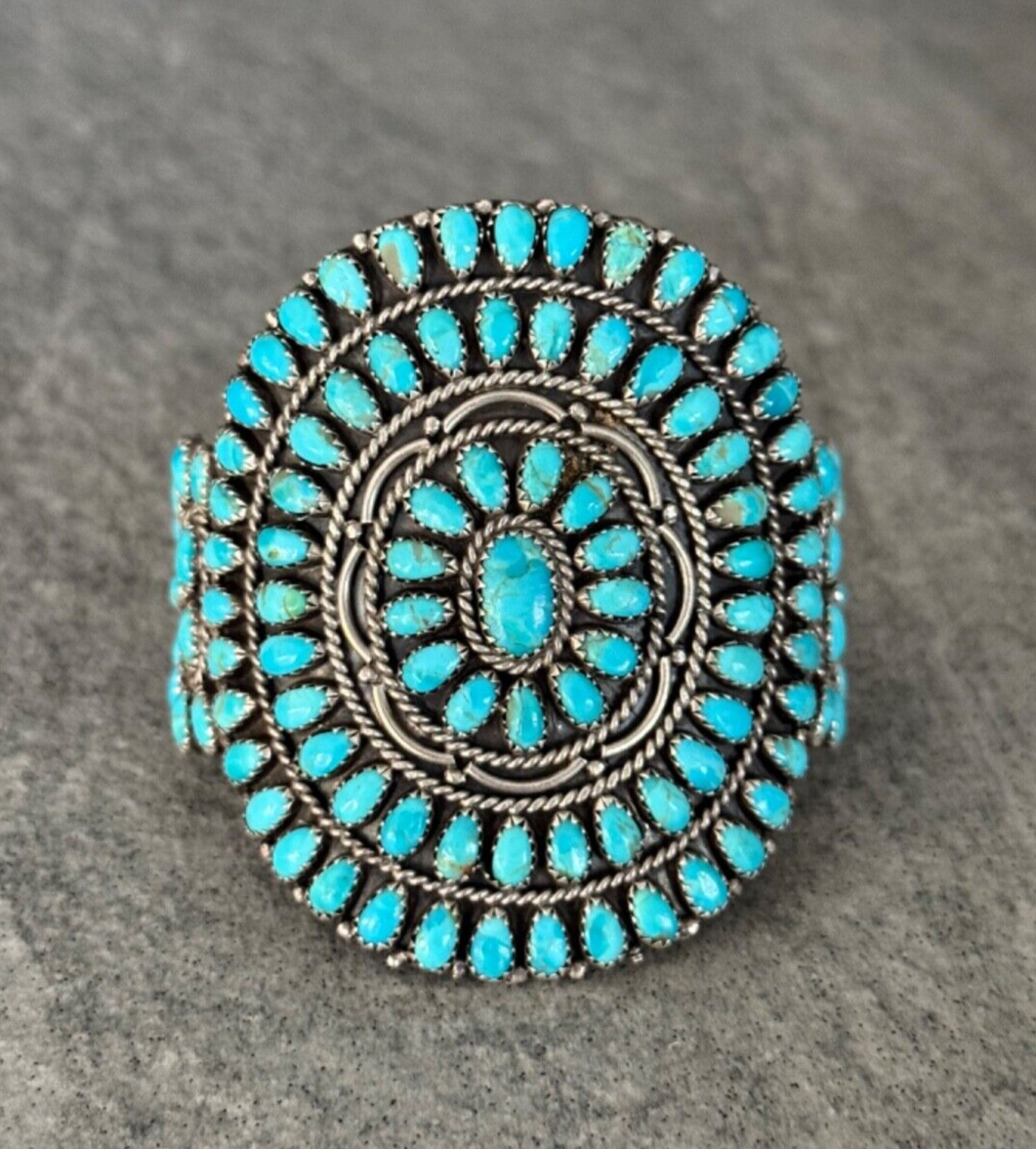 Vintage Navajo LARRY MOSES BEGAY Turquoise Cluster Sterling silver