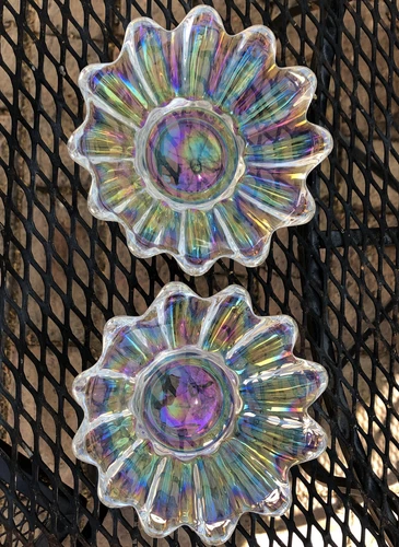 VTG. MCM- Federal Glass 6" Pair Celestial Carnival Iridescent Dish Moon Glass