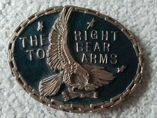 VINTAGE THE RIGHT TO BEAR ARMS EAGLE ENAMELED BELT BUCKLE