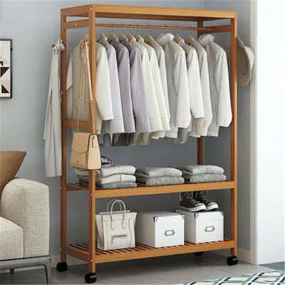 Layer Wooden Rail Clothes Hanging Coat Stand Shoe Rack