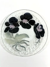 Sydenstricker Fused Glass Plate Vintage Art Glass Black Orchid 8.5” EUC Flower