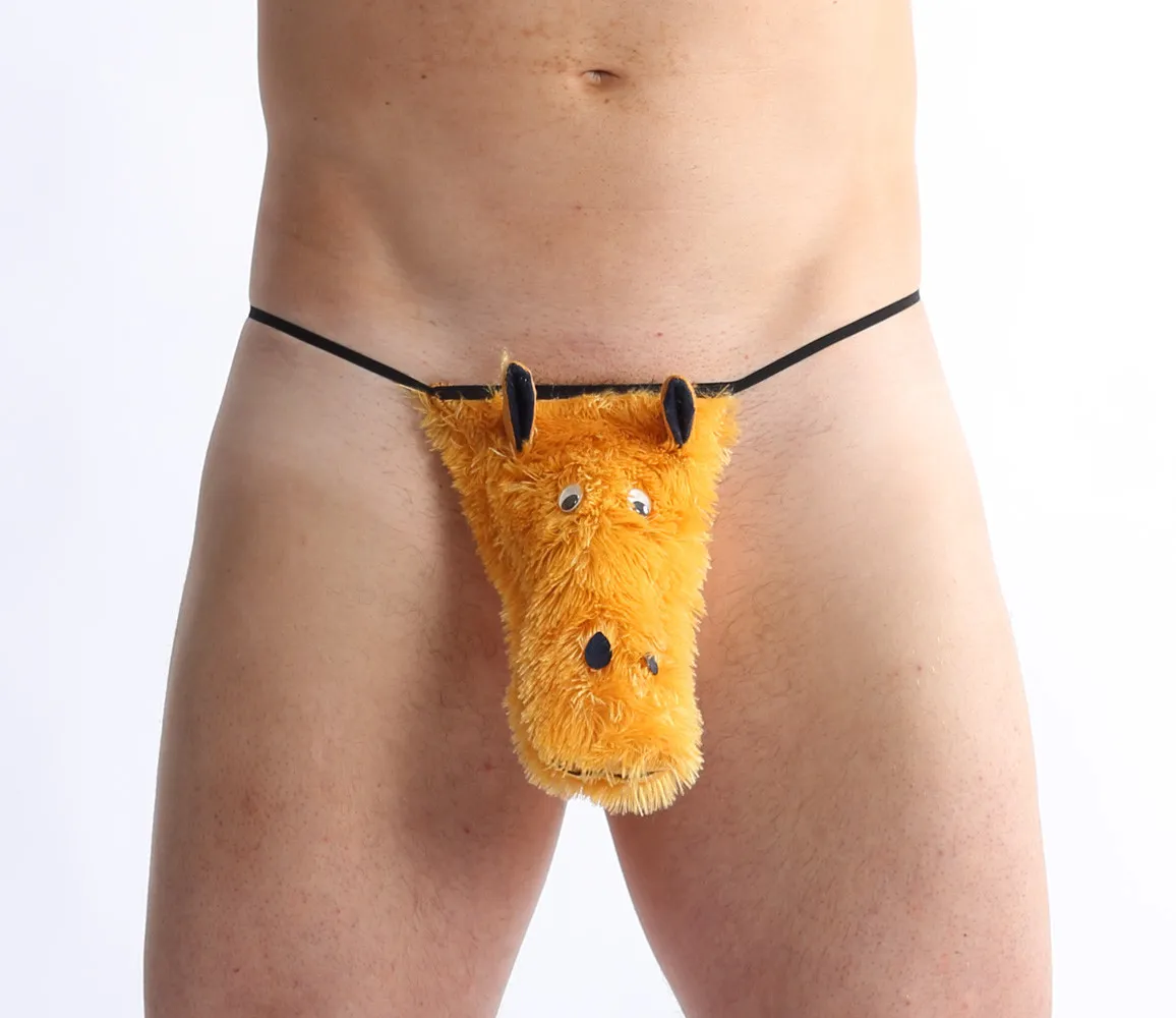 MENS SEXY FUN NOVELTY FURRY HORSE POSING POUCH G-STRING THONG BRIEF ONE SIZE