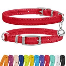 Leather Cat Collar with Bell - Kitten Collar, Small and Red 8-11 Inch New 