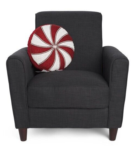 Red & White BEADED Peppermint Swirl Candy Round Decorative Pillow 15" Christmas - Picture 2 of 10