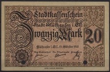 [18927] - NOTGELD MÜLHAUSEN im ELSASS (obecnie: Mulhouse), 20 marek, 15.10.1918, Ge