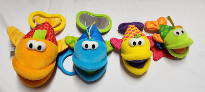 Lamaze Developmental Clip on Ring Link Fish Toy Vintage Crinkle Teether Mirror