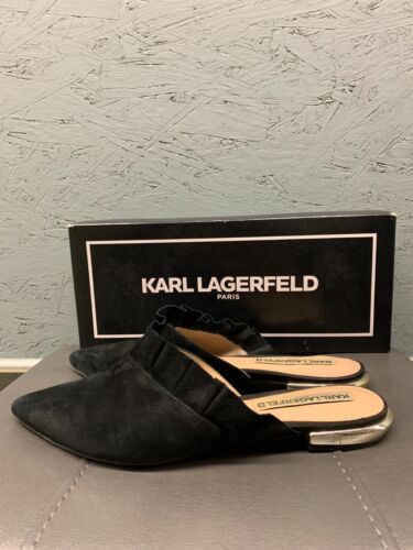 Karl Lagerfeld Paris Farrah Suede Ruffled Mules Slides Black Women's Size 6 - Picture 9 of 15