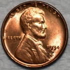 Brilliant Uncirculated 1934-D Lincoln Cent, Radiant, Full-Red specimen.