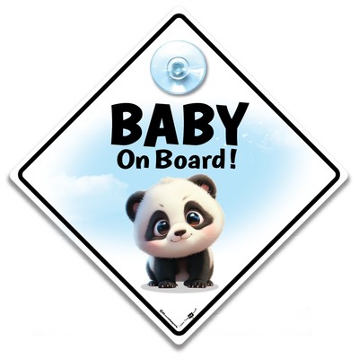 Panda Baby an Bord Schild, 14 x 14 cm, Saugnapf Baby an Bord Autoschild