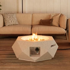 Outdoor Propane Fire Pit Table W Terrazzo White Faux Stone 24-Inch Hexagon Base,