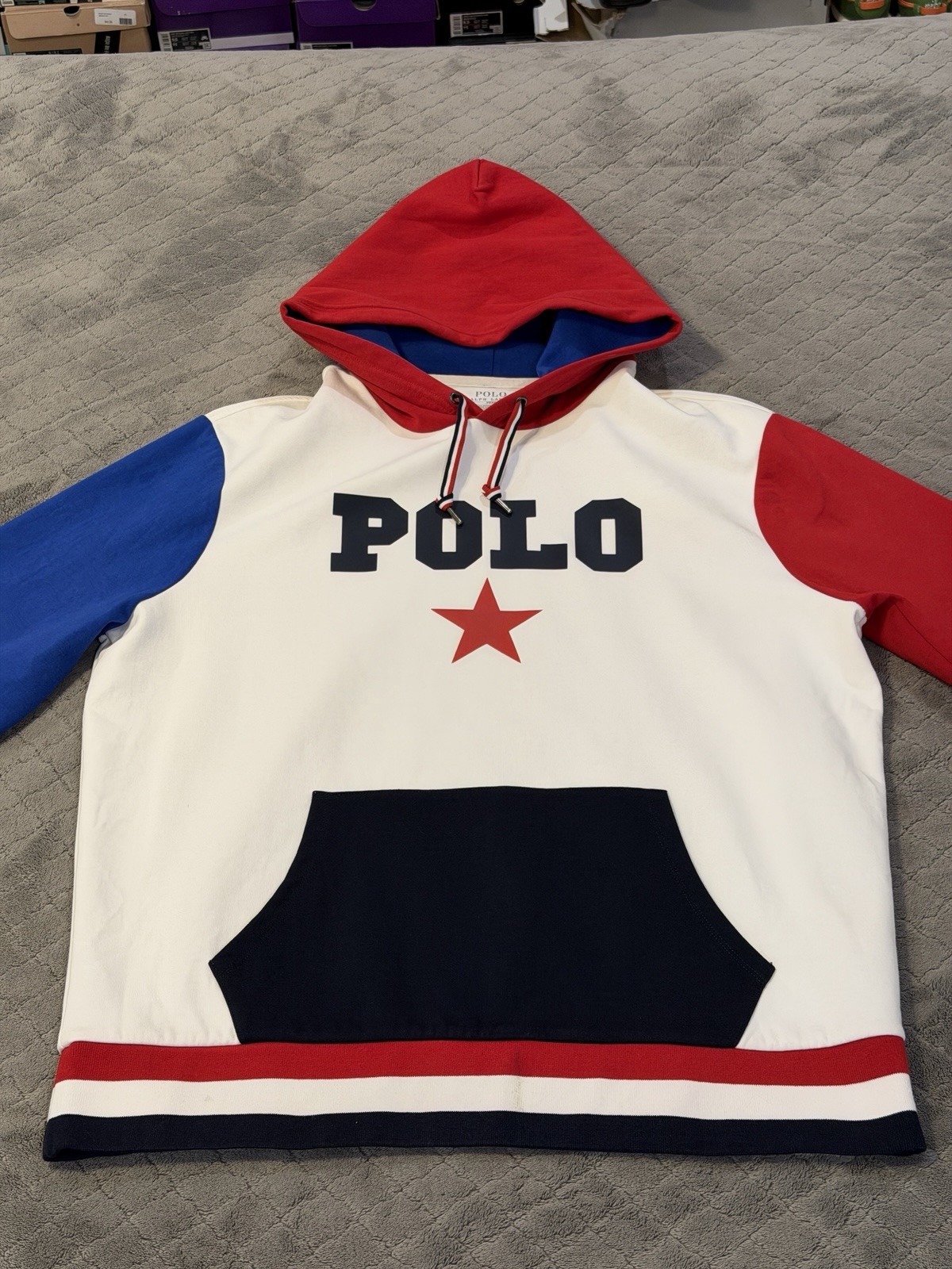 Polo Ralph Lauren Color Block Americana Hoodie Men's Large Red White Blue