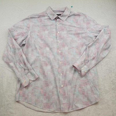 Bugatchi Shirt Mens 2XL Mint OoohCotton Tech Long Sleeve 8 Way Stretch Geometric