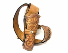 Vintage Hand Tooled Leather Western Cowboy Holster Embossed W/ Belt RH 162